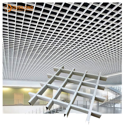 ผงสีขาวเคลือบ 625x625mm อลูมิเนียม 0.5mm ฝ้าเพดานโลหะพร้อมทีบาร์ฝ้าเพดานระงับการค้า