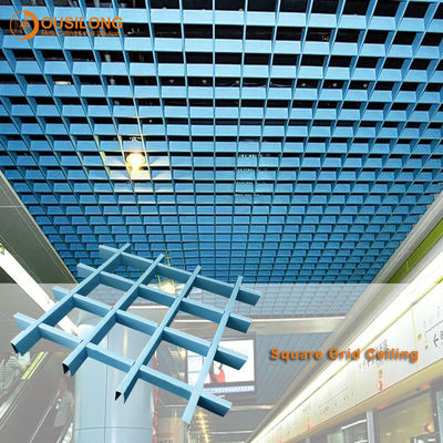 เพดานผนังอาคารครอบคลุมวัสดุตกแต่ง RAL 9016 ตารางเพดานเซลล์สี่เหลี่ยมโลหะที่ถูกระงับ